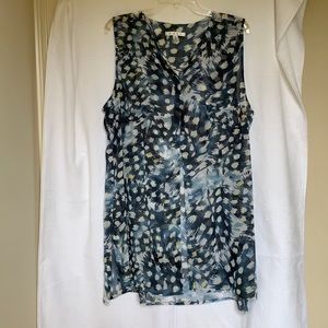 CABI blue sheer top long, button down front XL
